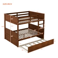 Full-Over-Full Bunk Bed with Pullout Trundle, Space-Saving Bed Frame with 2 Separate Beds, 79.5" L x 57" W x 60" H, Walnut(m-3)