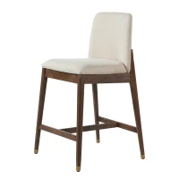 Counter Height Bar Stool Set of 2 with Premium Rubberwood, Modern Bar Chairs with Metal-Tipped Feet, 20'' L x 22.5'' W x 38'' H, Beige+Walnut(m-5)