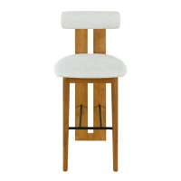Indoor Modern Bar Stools Set of 2 with Rubber Wood Frame, Fixed Non-Swivel Bar Chairs with Sturdy Metal Footrest, 19'' L x 23'' W x 43'' H, Ivory+Walnut(m-2)