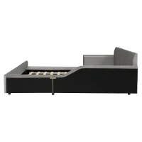 Full Size Upholstered Platform Bed with Bedside Desk and Stool, Cozy Bed Frame with Streamlined Structure, 79.5" L x 68" W x 28" H, Gray(m-9)