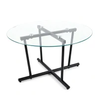 Round Tempered Glass Coffee Table with Solid Iron Legs, Modern Center Table with Stable Frame, 27.5'' L x 27.5'' W x 14.5'' H, Black+Transparent(m-2)