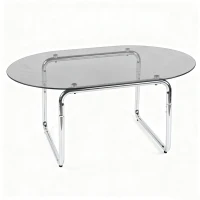 Curved Tempered Glass Coffee Table with Fingerprint-Resistant Top, Minimalist Center Table with U-Shaped Metal Legs, 35.5'' L x 23.5'' W x 15'' H, Grey(m-2)