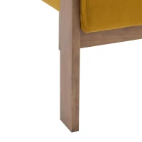 Round Arm Accent Chair with Velvet Upholstery, Curved Backrest Armchair with Solid Birch Wood Base, 31'' L x 29'' W x 30'' H, Mustard Yellow+Walnut(m-12)