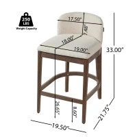 Counter Height Bar Stools with Foam Upholstered Seat, Modern Bar Chairs with Ergonomic Curved Back, 19.5'' L x 21.5'' W x 33'' H, Beige+Walnut(m-3)