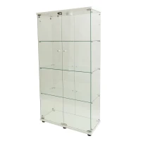 Solid Glass Floor-Standing Showcase with Built-In LED Lighting, LED Glass Display Cabinet with Lockable Doors, 31.5'' L x 14.5'' W x 64.5'' H, White(m-2)