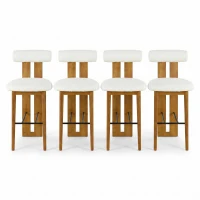 Plush Sherpa Bar Stool Set of 4 with High-Resilience Foam, Indoor Bar Chairs with Premium Rubber Wood Frame, 19'' L x 23'' W x 43'' H, Walnut+White(m-4)