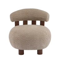 Modern Bouclé Fabric Accent Chair with Curved Backrest, Cozy Lounge Seating with Solid Birch Wood Frame, 29'' L x 31'' W x 29'' H, Light Brown+Walnut(m-2)