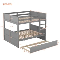 Full-Over-Full Bunk Bed with Space-Saving Pullout Trundle, Space-Saving Bed Frame with 2 Separate Beds, 79.5" L x 57" W x 60" H, Gray(m-3)