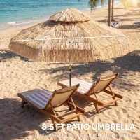 Outsunny 8.5 FT Hula Thatched Tiki Patio Umbrella, 2-Tier Tropical Hawaiian Style Outdoor Umbrella with 8 Ribs, UPF30+, Khaki(m-4)
