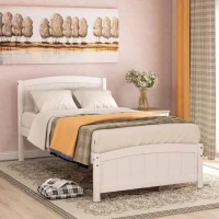 Twin Wood Platform Bed with Durable Material and Light Weight, Solid Bed Frame with 10 Evenly Spaced Slats, 79.5" L x 41.5" W x 35.5" H, White(m-7)