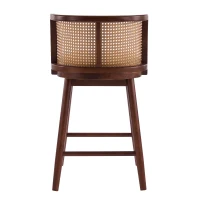 Woven Rattan Counter Chairs with Padded Upholstered Seat, Counter Height Bar Stools with Durable Frame, 19.5'' L x 21'' W x 35'' H, Beige+Walnut(m-10)
