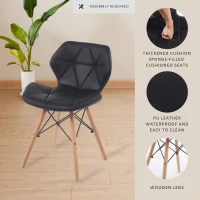 Modern Dining Chair with Backrest and PU Leather Surface, Stain-Resistant Bar Stools with Ergonomic Wood Legs, 18.5'' L x 14.5'' W x 28'' H, Black(m-4)