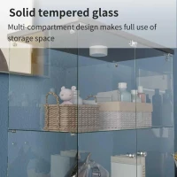 Solid Glass Floor-Standing Showcase with Built-In LED Lighting, LED Glass Display Cabinet with Lockable Doors, 31.5'' L x 14.5'' W x 64.5'' H, Black(m-6)