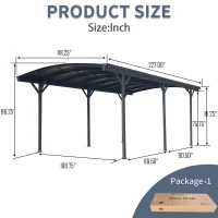 Arched Outdoor Carport with Polycarbonate Waterproof Panels, Covered Driveway Shelter with Durable Frame,118'' L x 227'' W x 86'' H, Gray(m-3)
