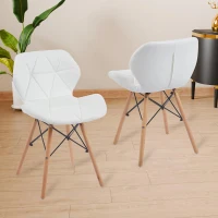 Modern Dining Chair with Backrest and PU Leather Surface, Stain-Resistant Bar Stools with Ergonomic Wood Legs, 18.5'' L x 14.5'' W x 28'' H, White(m-1)