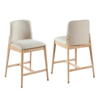 Counter Height Bar Stool Set of 2 with Rubberwood Construction, Modern Bar Chairs with Padded Upholstered Seat, 20'' L x 22.5'' W x 38'' H, Natural(m-4)