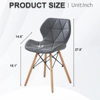 Modern Dining Chair with Backrest and PU Leather Surface, Stain-Resistant Bar Stools with Ergonomic Wood Legs, 18.5'' L x 14.5'' W x 28'' H, Grey(m-3)