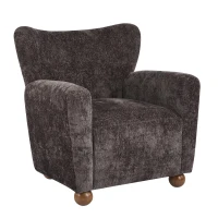 Cozy Wingback Armchair with Premium Fabric Upholstery, Bouclé Accent Chair with Plush Cushioned Seat, 32'' L x 31'' W x 32.5'' H, Dark Brown+Teak(m-4)