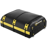 Outsunny Rooftop Cargo Carrier, 21 Cubic Feet Waterproof Soft-Shell Car Roof Storage Bag w/ Door Hooks, Reflective Arrows, Yellow(m-2)