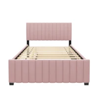 Space-Saving Full Size Upholstered Platform Bed with Twin-Size Trundle, Solid Bed Frame with 10 Reinforced Slats, 80" L x 58" W x 46" H, Pink(m-2)
