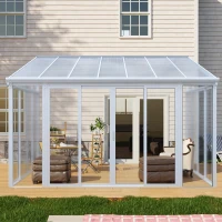 Weatherproof Sunroom Kit with 3 Lockable Sliding Doors, Enclosed Patio Cover with Aluminium Alloy Frame, 168.5'' L x 115'' W x 123'' H, White(m-1)