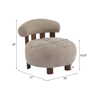 Modern Bouclé Fabric Accent Chair with Curved Backrest, Cozy Lounge Seating with Solid Birch Wood Frame, 29'' L x 31'' W x 29'' H, Light Brown+Walnut(m-3)