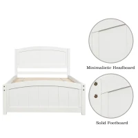 Twin Wood Platform Bed with Durable Material and Light Weight, Solid Bed Frame with 10 Evenly Spaced Slats, 79.5" L x 41.5" W x 35.5" H, White(m-5)
