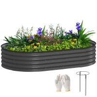 Outsunny 5' x 3' x 1' Large Outdoor Planter Box, Galvanized Raised Garden Bed with Metal Plant Stake, Dark Grey(m-8)