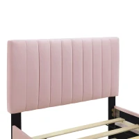 Space-Saving Twin Size Upholstered Platform Bed with Trundle Under Bed, Cozy Bed Frame with Velvet Fabric, 80" L x 41.5" W x 42.5" H, Pink(m-11)