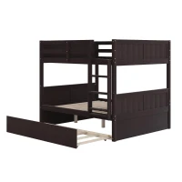 Full-Over-Full Bunk Bed with Pullout Trundle, Space-Saving Bed Frame with 2 Separate Beds, 79.5" L x 57" W x 60" H, Espresso(m-9)