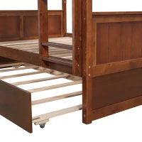 Full-Over-Full Bunk Bed with Pullout Trundle, Space-Saving Bed Frame with 2 Separate Beds, 79.5" L x 57" W x 60" H, Walnut(m-10)