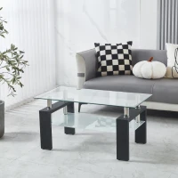 Modern 2-Tier Glass Coffee Table with Double-Layer Clear Top, Space-Saving Center Table with Sturdy Supporting Legs, 34.5'' L x 19'' W x 16.5'' H, Black(m-4)