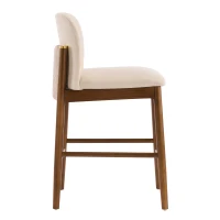 Cozy Lois Indoor Upholstered Wooden Stools with Padded Soft Fabric, Sturdy Bar Chairs with Footrest, 19" L x 22" W x 37" H, Beige+Walnut(m-8)