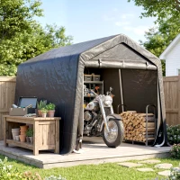 Outsunny 9.2' x 7.9' Garden Storage Tent, Patio Storage Shelter w/ Metal Frame and Double Zipper Doors, Dark Grey(m-8)