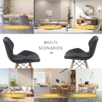 Modern Dining Chair with Backrest and PU Leather Surface, Stain-Resistant Bar Stools with Ergonomic Wood Legs, 18.5'' L x 14.5'' W x 28'' H, Black(m-6)