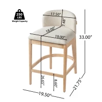 Counter Height Bar Stool Set with Foam Upholstered Seat, Modern Bar Chairs with Ergonomic Curved Backrest, 19.5'' L x 21.5'' W x 33'' H, Beige+Natural(m-3)