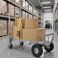 Soozier 4-Wheel/2-Wheel Cargo Cart, 2-in-1 Folding Hand Truck with Aluminum Alloy Frame and Steel Handle, Capacity, Silver Tone(m-1)