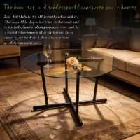 Round Tempered Glass Coffee Table with Solid Iron Legs, Modern Center Table with Stable Frame, 27.5'' L x 27.5'' W x 14.5'' H, Black+Transparent(m-6)