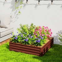 Outsunny 4' x 4' x 1' Raised Garden Bed Galvanized Steel Planter Box for Vegetables, Flowers, Herbs, Dark Brown Wood Effect(m-8)