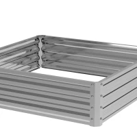 Outsunny 4' x 4' x 1' Galvanized Raised Garden Bed, Metal Garden Box with Open Bottom, Easy Assembly Outdoor Planter Box for Vegetables Flowers Herbs, Silver(m-11)