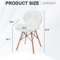 Modern Dining Chair with Backrest and PU Leather Surface, Stain-Resistant Bar Stools with Ergonomic Wood Legs, 18.5'' L x 14.5'' W x 28'' H, White(m-3)