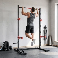 Soozier Power Cage Squat Rack, 1100 lb Capacity Power Rack with Pull-Up Bar, Adjustable Width, Adjustable J-Hooks, Safety Arms(m-8)