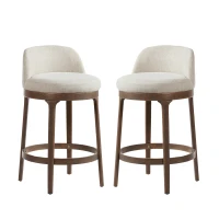 Counter Height Bar Stools with Rubber Wood Frame, Modern Bar Chairs with Upholstered Ergonomic Seat, 18.5'' L x 18.5'' W x 33'' H, Beige+Walnut(m-5)