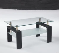 Modern 2-Tier Glass Coffee Table with Double-Layer Clear Top, Space-Saving Center Table with Sturdy Supporting Legs, 34.5'' L x 19'' W x 16.5'' H, Black(m-6)