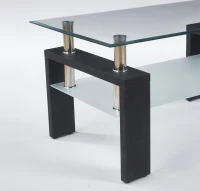 Modern 2-Tier Glass Coffee Table with Double-Layer Clear Top, Space-Saving Center Table with Sturdy Supporting Legs, 34.5'' L x 19'' W x 16.5'' H, Black(m-8)