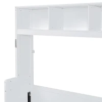 Queen Size Murphy Wall Bed with Storage Shelf, Space‑Saving Bed Frame with Integrated Closet and 2 Drawers, 112" L x 65" W x 78.5" H, White(m-13)
