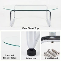 Curved Tempered Glass Coffee Table with Fingerprint-Resistant Top, Minimalist Center Table with Metal Legs, 35.5'' L x 23.5'' W x 15'' H, Transparent(m-4)