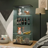Solid Glass Floor-Standing Showcase with Built-In LED Lighting, LED Glass Display Cabinet with Lockable Doors, 31.5'' L x 14.5'' W x 64.5'' H, Black(m-7)