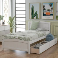 Solid Twin Wood Platform Bed with Strong Pine Legs and Durable Material, Bunk Bed with 2 Drawers Below, 79.5" L x 41.5" W x 37.5" H , White(m-1)