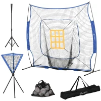 Soozier Baseball Practice Net Set with 7.5x7ft Catcher Net, Ball Caddy and Batting Tee, Portable Pitching Net with Carry Bag for Hitting, Pitching, Batting, Catching, Blue(m-1)
